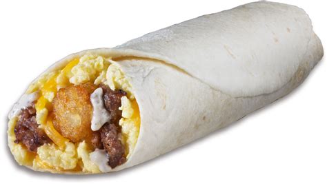 Country burrito - Carl's Jr. (also known as Hardees in some parts of the country) offers the Loaded Breakfast Burrito that's stuffed with Sausage, bacon bits, scrambled eggs, hash browns, shredded cheese, and salsa ... 